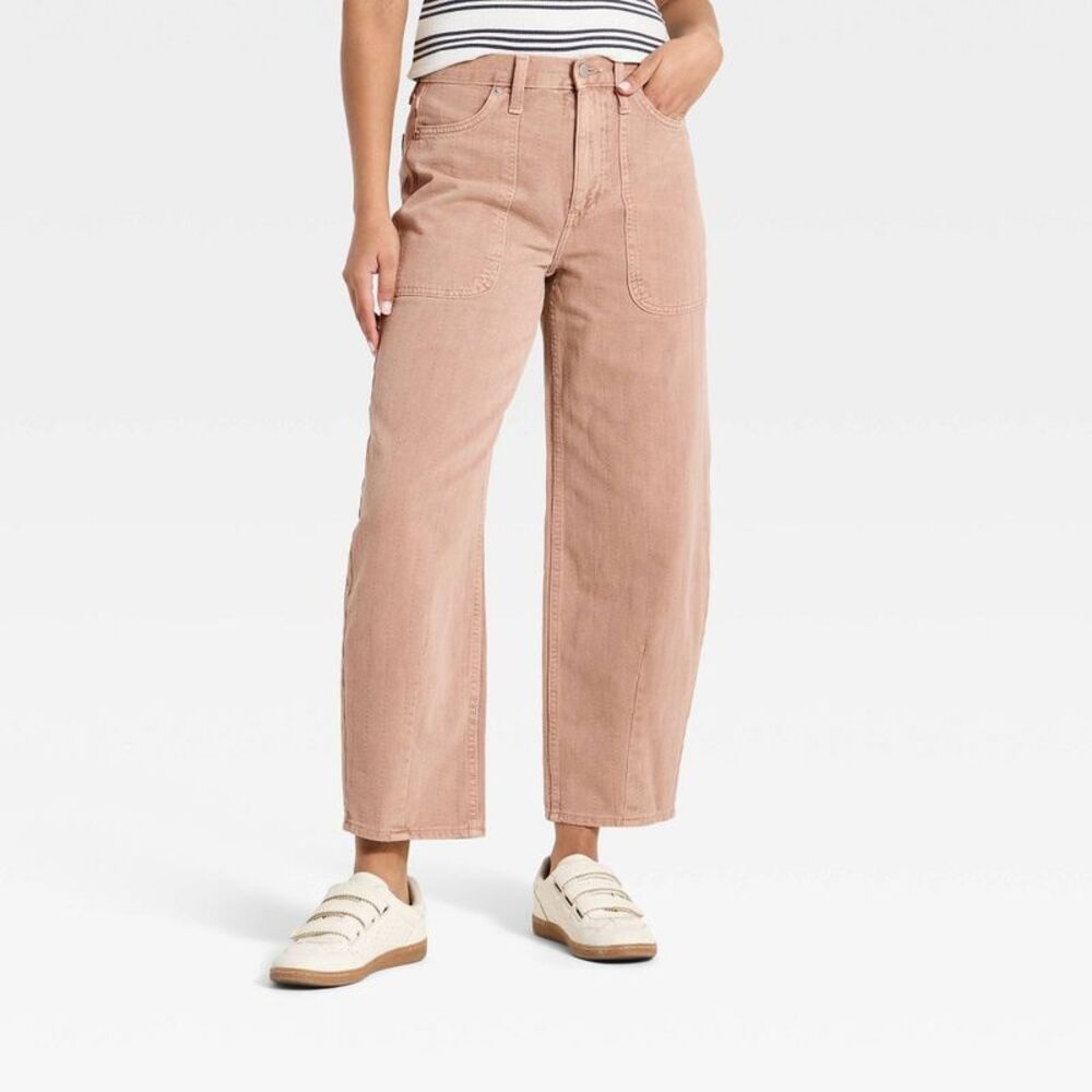 Women's High-Rise Easy Barrel Leg Jeans - Universal Thread Beige 0